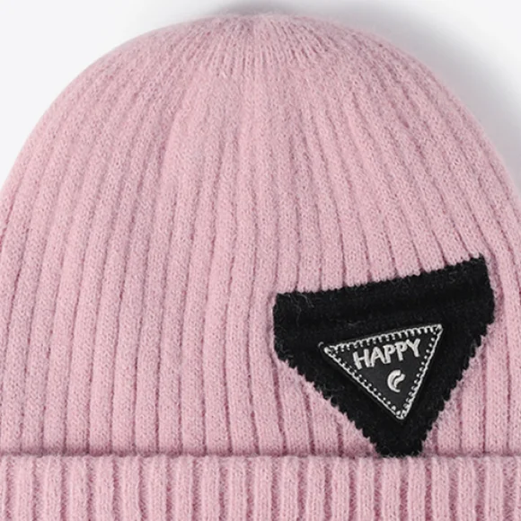 HAPPY Beanie Color Contrast Hat Ribbed Knit Minimalist Warm Toboggan Skull Cap - Picture 4 of 13